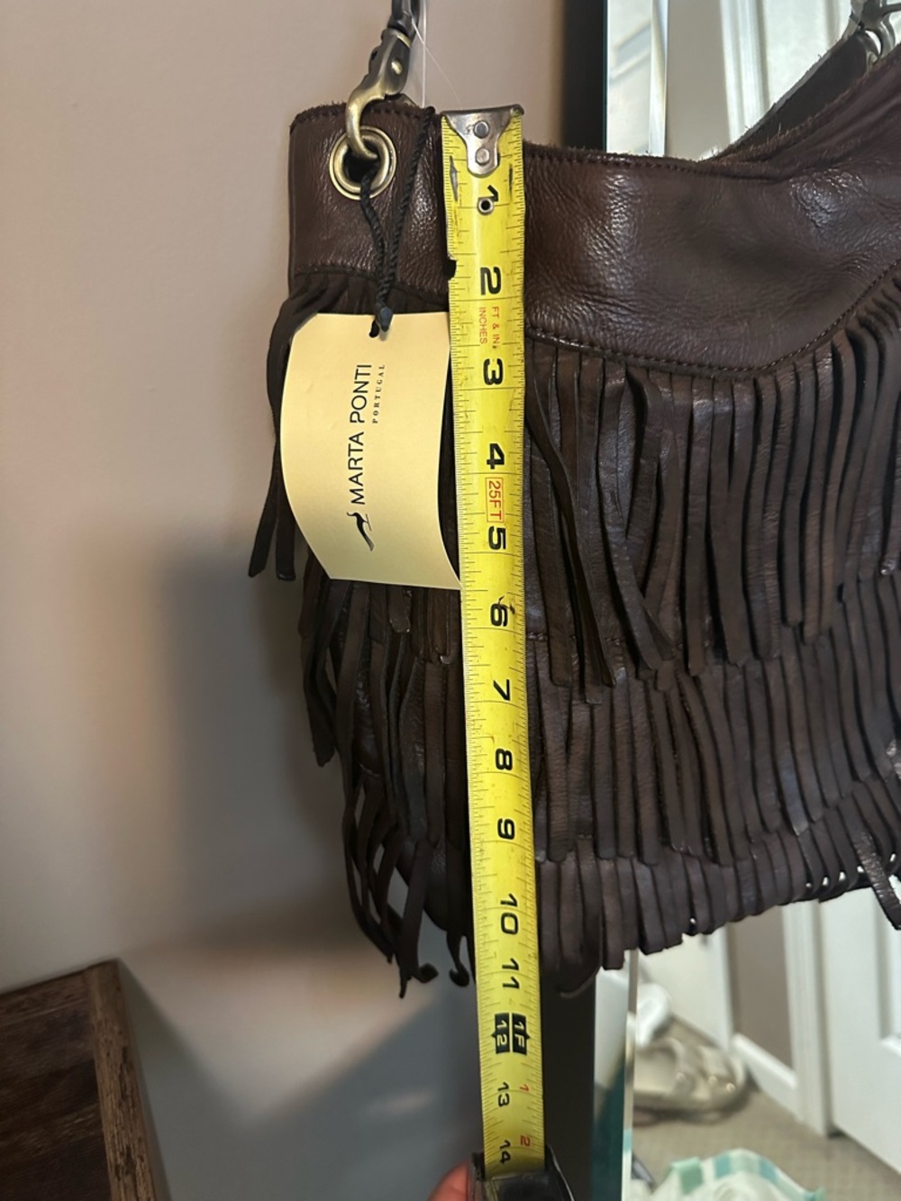Marta Ponti Brown Fringe Leather Shoulder Bag